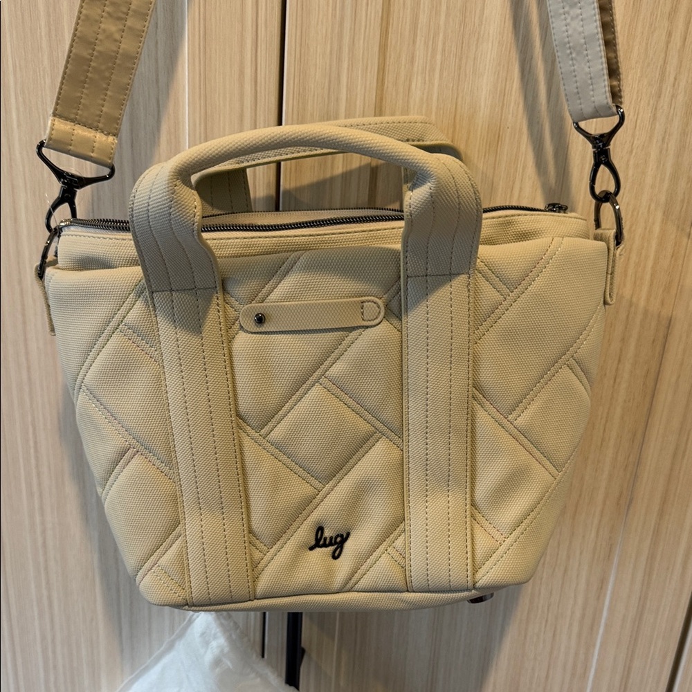 lug dory Quilted Tan Crossbody Mini Tote off white NEW with dust bag
